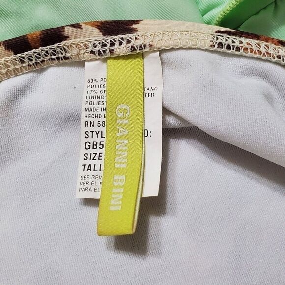 Gianni Bini Ruffle Bandeau Strapless Seafoam Green Leopard Print Bikini - Picture 7 of 9